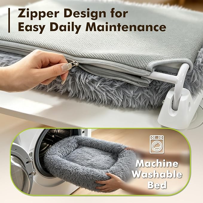 Zoratoo Cloud-Snuggle Cat Window Perch with 4-Sided Ultra-Thick & Fluffy Plush Cushion Bed, Foldable Cordless Cat Window Hammock for Window with Sturdy Metal Frame for Large Cats and Kittens (M, Gray)