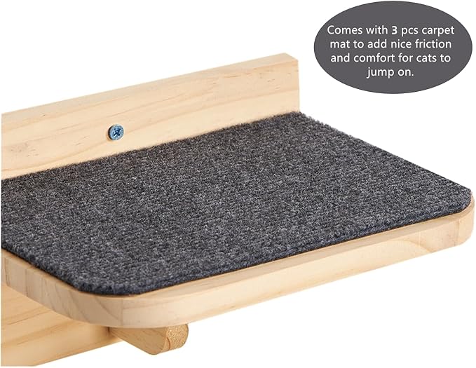 SHENGOCASE 2-Pack Cat Wall House, Wall-Mounted Shelves Perch Furniture Set with 3 Steps, Natural Wood, Washable Cat Cushions