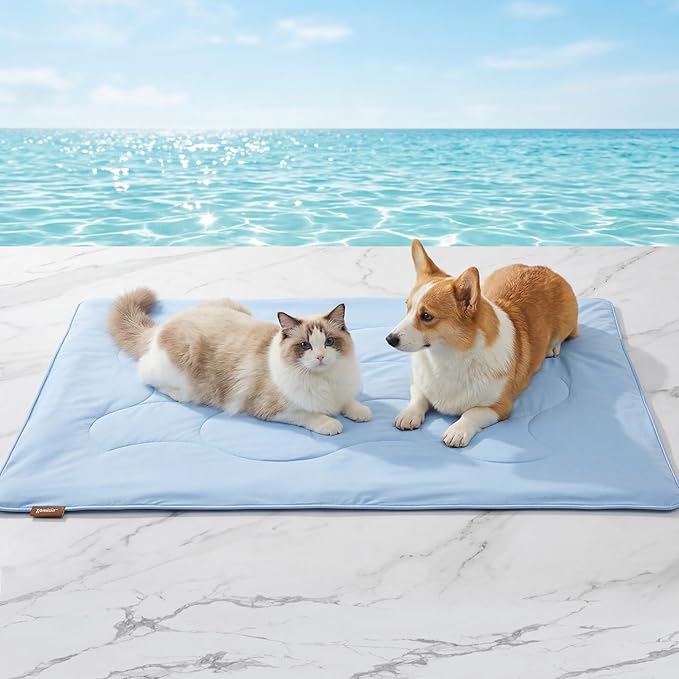ZOMISIA Premium Cooling Blanket for Medium Dogs - Q-MAX>0.5 Breathable Washable Dog Cooling Mat, Travel Soft Pet Summer Essentials, Blue, 30"x40"
