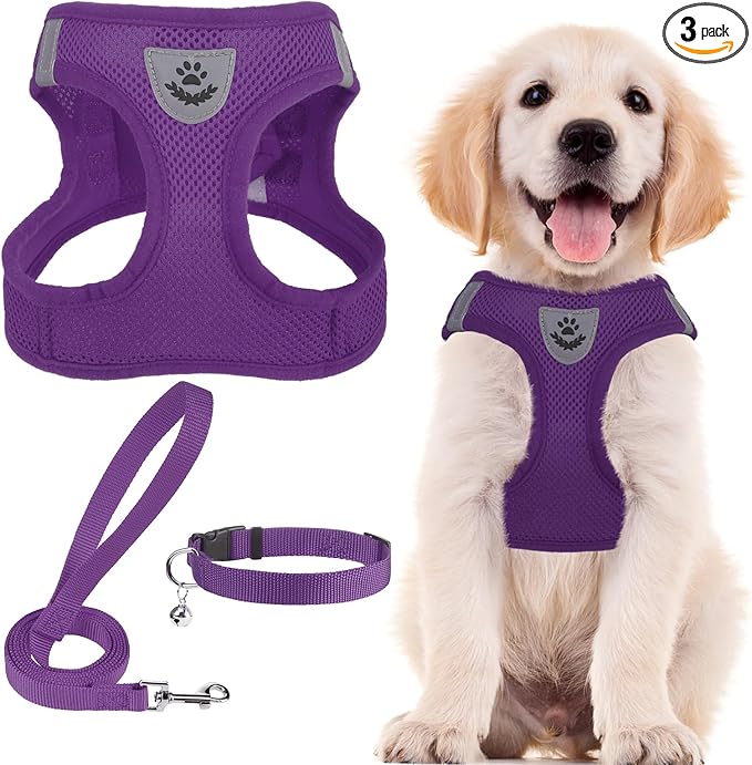 PUPTECK Adjustable Dog Harness Collar and Leash Set Step in No Pull Pet Harness for Small Medium Dogs Puppy and Cats Outdoor Walking Running, Soft Mesh Padded Reflective Vest Harnesses