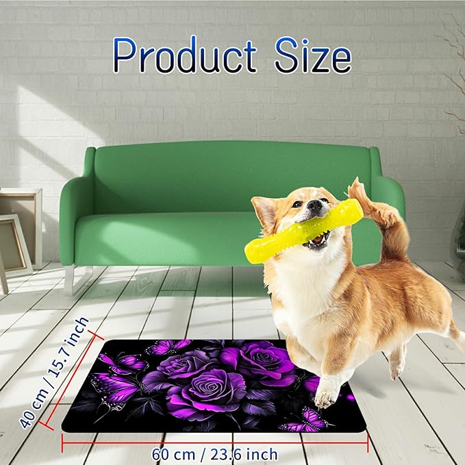 Dog Food Mat, 15.7" x 23.6" Absorbent Pet Feeding Mat for Food and Water, Waterproof Diatom Mud Pet Placemat with Non-Slip Rubber Backing, Easy Clean Cat Bowl Mat for Floors - Purple Rose 3