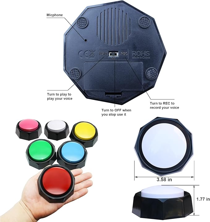 Dog Buttons for Communication 6 Color Training Buttons t, 30s Recordable Pet Training Buttons, Set with 45 Stickers & Magic Tape (Cats/Dogs/Office Games)