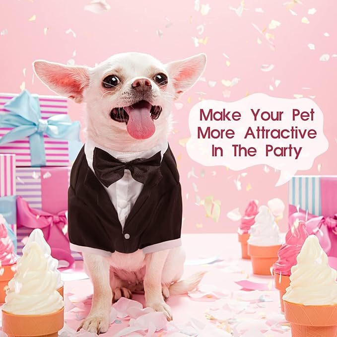 Kuoser Dog Tuxedo, Formal Dog Costume with Bow Tie Pet Wedding Suit Party Birthday Outfit, Dogs Tux Soft Shirt for Valentines Christmas Halloween Graduation Cosplay, Black XL