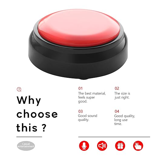 Recordable Sound Button - Pet Training Voice Recorder Buttons | 30-Second Custom Prank Sound Button for Gifts, Parties & Dog Commands Talking Answer Buzzers Funny Buttons (Battery Included)