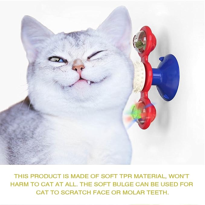 GBSYU Interactive Windmill Cat Toys with LED Light Ball Suction Cup Catnip Toy for Indoor Cat Exercise