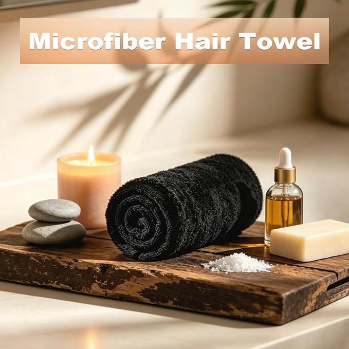 Puomue Black Salon Towels, Super Soft and Absorbent Microfiber Hair Towel for Salon, Bath, Spa, Pool and Home, 27 inch X 16 inch (Black - 12 Pack)