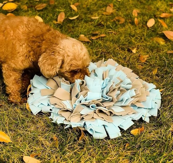 Pet Fleece Snuffle Mat Square Shape Foraging Mats Interactive Feeding Toy Anti Slip Slow Feeder Treat Dispenser for Dog Rabbit Guinea Pig (Blue/Grey)