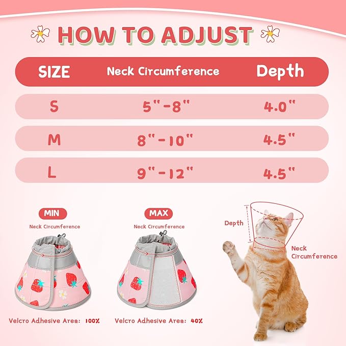 Cat Cone Collar Soft to Stop Licking, Adjustable, Foldable Lightweight Kitten Cones After Surgery Recovery for Cats & Kittens, Cat Cone Alternative, Easy Eating (Pink, L)