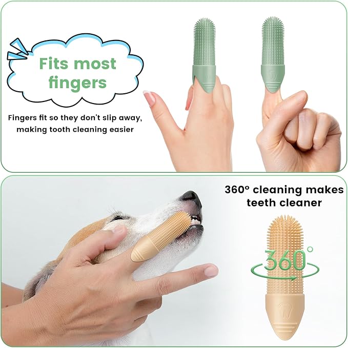 Duckart 4 Pack Dog Toothbrush, 360° Cleaning Finger Brush for Dogs Teeth, Food Grade Silicone Pet Brush Fits Most Fingers, Puppy Toothbrush for Dogs & Cats Dental Care