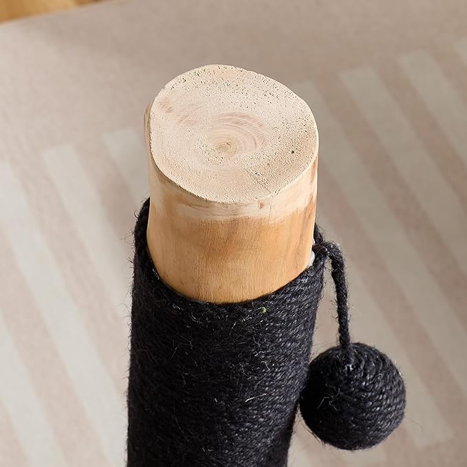 29" Tall Solid Wood Cat Scratching Post for Indoor Cats, Extra Stable Heavy Base, Natural Sisal Scratcher with Hanging Ball, Furniture Protector for Kittens & Adult Cats, Beige