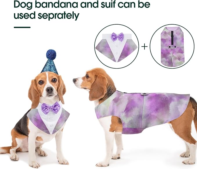 Kuoser Dog Tuxedo Dog Suit and Bandana Set, Dogs Tuxedo Wedding Party Suit, Dog Prince Wedding Bow Tie Shirt Formal Dog Wedding Attire for Large and Medium Dogs Golden Retriever Samo Bulldogs