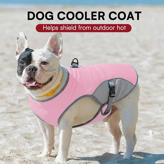 Dog Cooling Jacket for Large Dogs, Pet Cooling Vest with Mesh and D Ring, Dog Reflective Stripe Cooler Jacket for Beach, Hiking, Walking, Pink-L