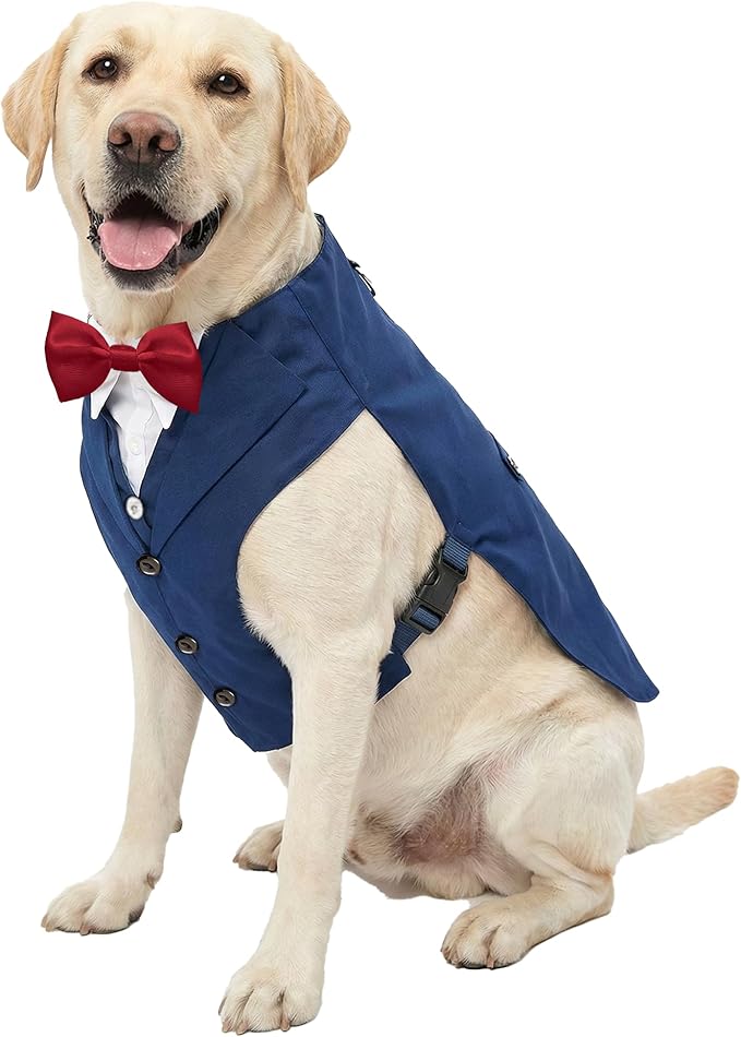 AVERYDAY Dog Tuxedo with Bow Tie for Wedding Outfit, Dog Suit Costume for Christmas Halloween Valentine’s Day, Adjustable Pet Tux Harness with Leash Ring, Formal Wear for Small Medium Large Dogs