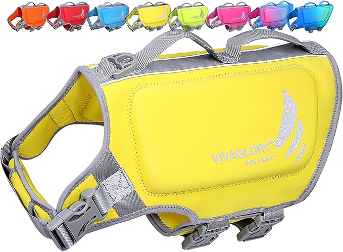 VIVAGLORY High Buoyancy Dog Life Vest, Swimming Vest with Handle, Dog Life Jacket for Swimming & Boating, Buoyancy for Puppy Doggy, XL, Yellow