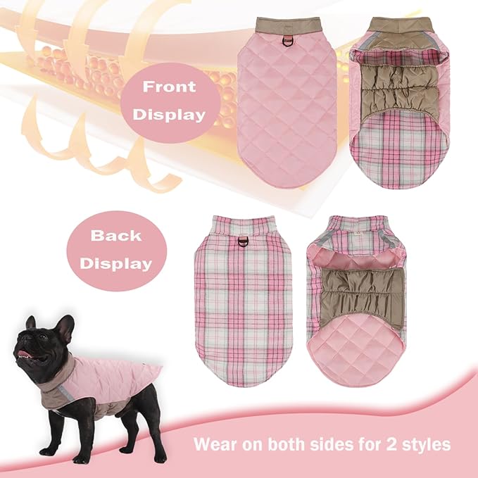 Dog Winter Coat for Large Dogs,Warm Reversible Puffer Jacket Lightweight Pet Vest Snowsuit with D-Ring,Waterproof Dog Cold Weather Coats Small to Large Breed Dogs Clothes,Pink,3XL