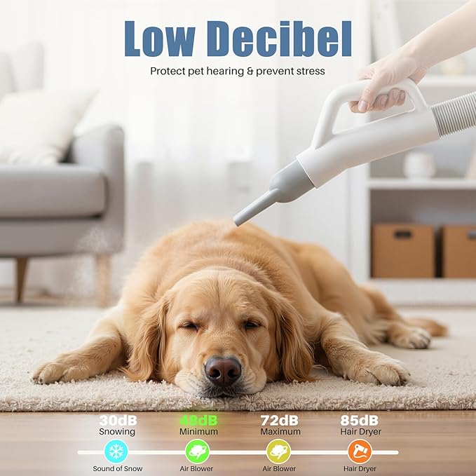 5-in-1 Dog Hair Dryer, 2.5L Dust Cup, 3 Suction Modes and 5 Groomer Tools, Dog Clippers with Low Noise for Cats, Dogs Other Animals Hair Trimmer, White