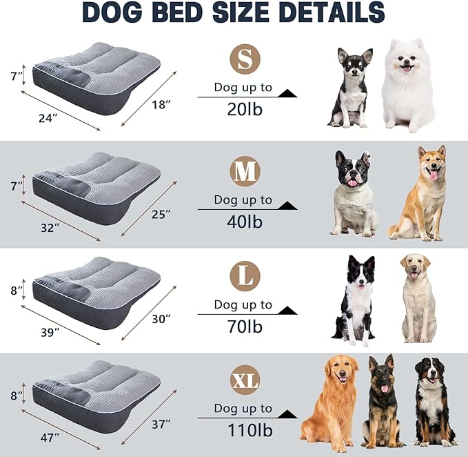 Orthopedic Support Large Dog Bed, 39" x 30" x 8" Contoured Pad, Extra Thick Foam Relieve Joint Pain & Anxiety, Anti-Slip Durable Cushion for Senior Dogs Up to 90 lbs, Grey