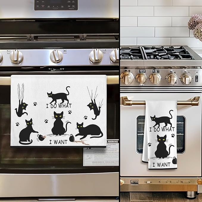 Rebellious Cat Kitchen Towels - Quick-Dry 'Unapologetic Independence' Decorative Kitchen Hand Towels Featuring Mischievous Feline Antics Art, Decorative Dish Towel for Cat Ladies & Unbothered Pet Moms
