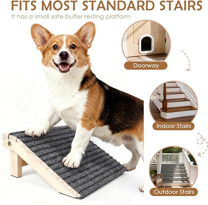 2-Pack Foldable Dog Ramp for Stairs – Lightweight Safe Wooden Pet Steps with Low-Angled Design & Anti-Slip Carpet Surface, Portable Dog Stairs to Assist Elderly/Injured Small Medium Large Dogs