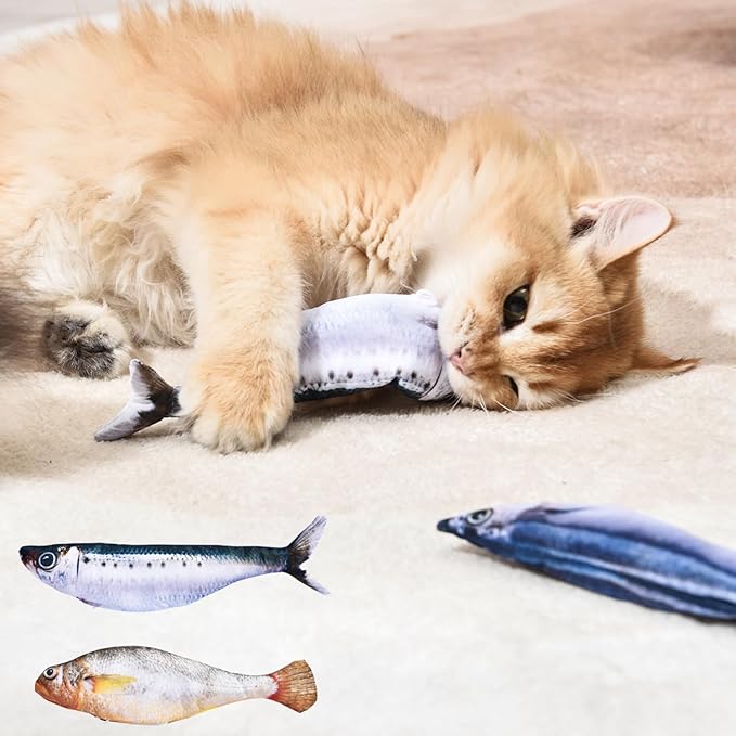 2 Packs Floppy Fish Cat Toy with Catnip, Flopping Fish Cat Toys Interactive for Indoor Cats, Realistic Moving Cat Fish Toy, Rechargeable Plush Interactive Cat Toys for Cats, Kittens and Adult Cats