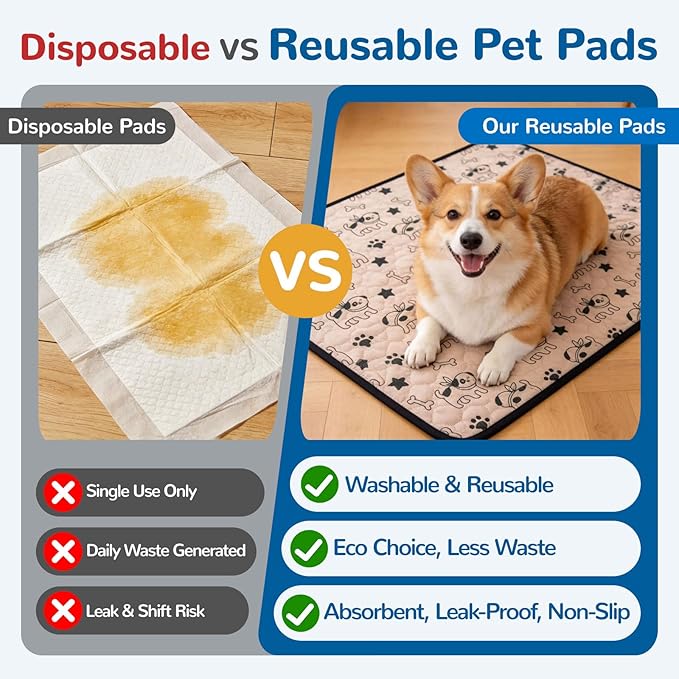 BAEJMJK Washable Dog Pee Pads 4-Layer Super Absorbent Puppy Training Pads Waterproof Non-Slip Leak-Proof Reusable Mats for Potty, Crate, Playpen & Travel(18"x24",Coffee & Gray 2-Pack)