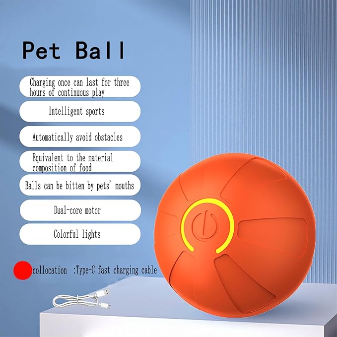 Dog Toys,Cat Toys,A Toy Ball Suitable for Entertaining Small Dogs， Rechargeable Interactive Pet Ball with LED Lights, Self Moving Pet Toys,Automatic Jump Ball with a Diameter of 2.08 inches(Orange)