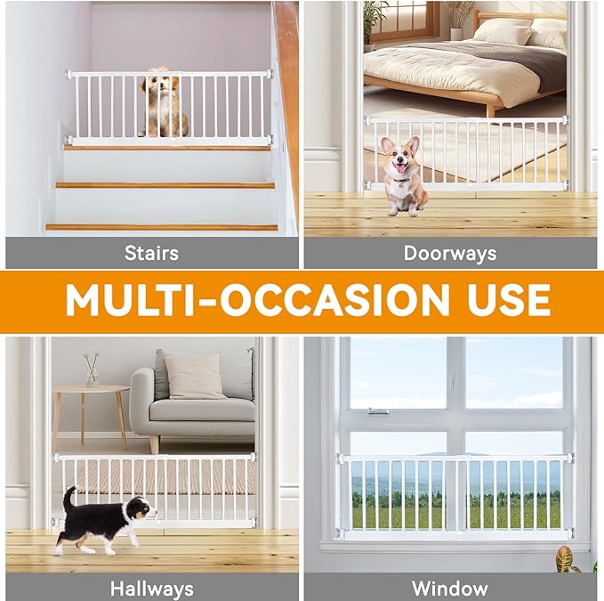 Dog Gate, SHYUJAJIE Adjustable Extra Wide Short Dog Gate,Small Pet Gate with 4 Extension Kits, Pressure Mounted for Doorways & Stairs (White, 18-48" W*18" H)