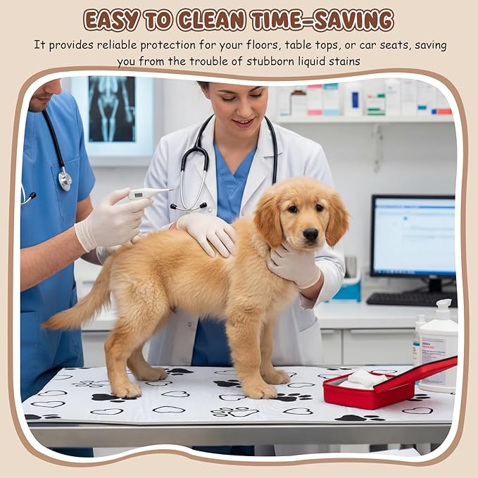 AceOrbit 1 Pack 24x36 Inch Non-Slip Dog Grooming Mat for Table Dog Vet Mat Black and White Paw Print Pet Grooming Pad for Cat Pet Checkups Rehabilitation Bath, Waterproof and Easy to Clean