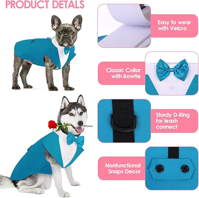 AOFITEE Dog Tuxedo Formal Dog Suit and Bandana Set, Gentle Dogs Wedding Party Suit Bow Tie Shirt, Tuxedo for Small Dogs Costume Outfit with Detachable Bowtie Collar for Christmas Halloween Dress Up