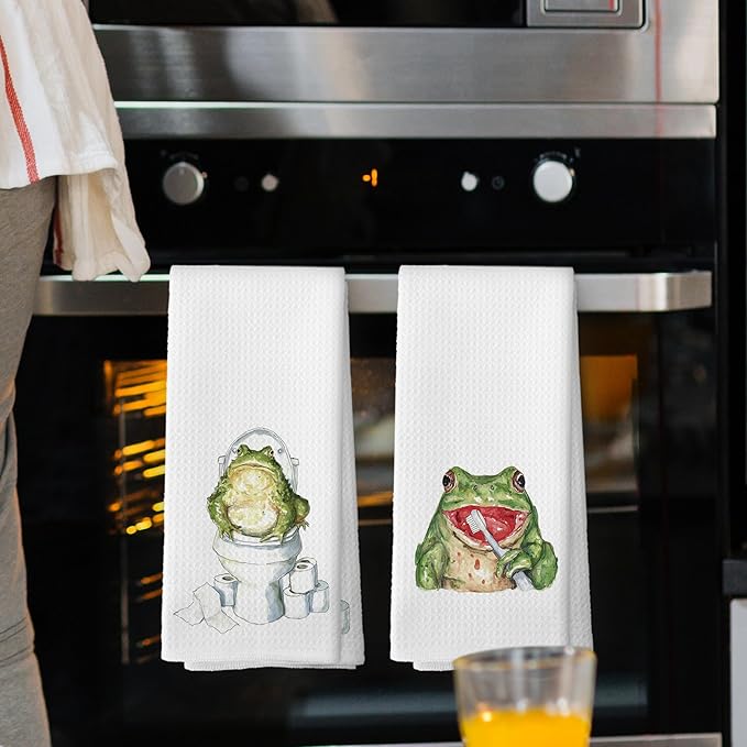 Funny Frog Kids Hand Towels Set of 2, Frog Lovers Gifts Hand Towel for Bathroom Decor, Animal Lover Gifts, Funny Animal Decorative Towels for Kids Boys Bathroom Washroom Restroom 16x24 Inch
