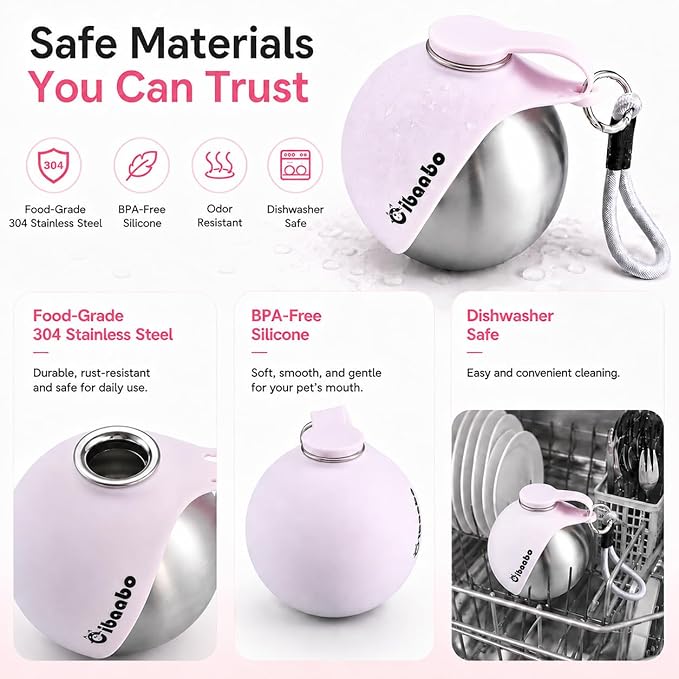 Cibaabo 2 in 1 Portable Dog Water Bottle with Bowl, 10 oz Stainless Steel No-Spill Travel Pet Water Dispenser with Collapsible Silicone Bowl for Small Dog & Puppy Walking Hiking Outdoor