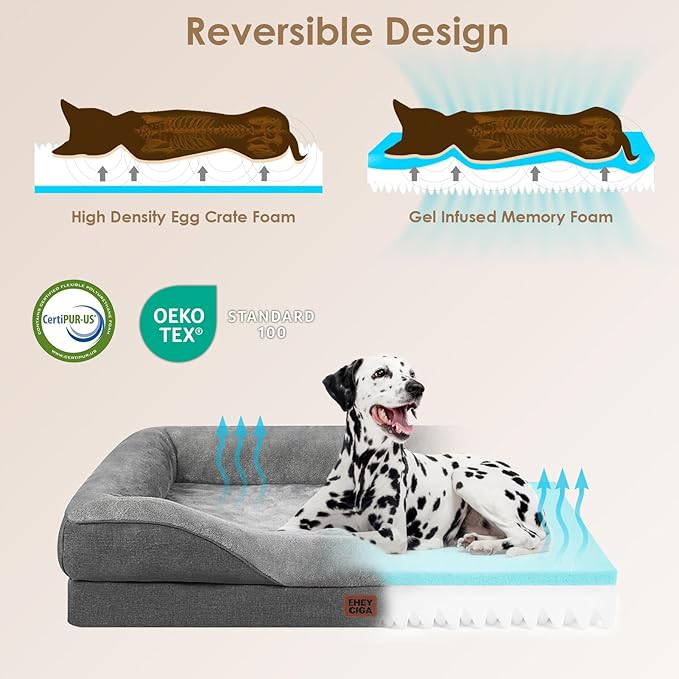 EHEYCIGA Orthopedic XXL Dog Bed for Large Sized Dog, 52x41 Inch Extra Large Memory Foam Dog Couch Bed with Sides, Waterproof Liner & Washable Removable Cover, Bolster Pet Sofa, Grey