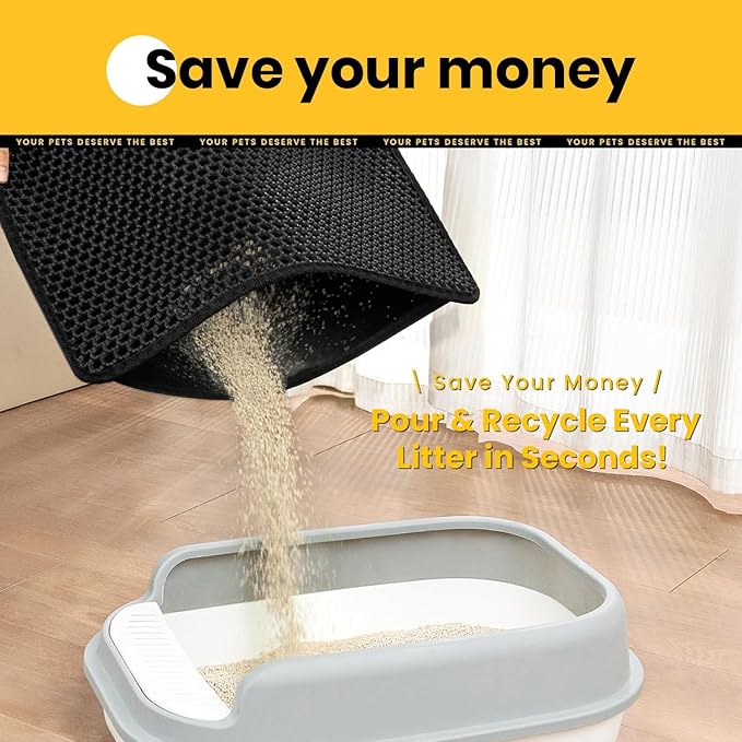 Cat Litter Mat Litter Box Mat, EVA Honeycomb Double Layer Design, Urine & Waterproof, Scatter Control Kitty Litter Mat, Less Waste, Easier To Clean,Washable, Black