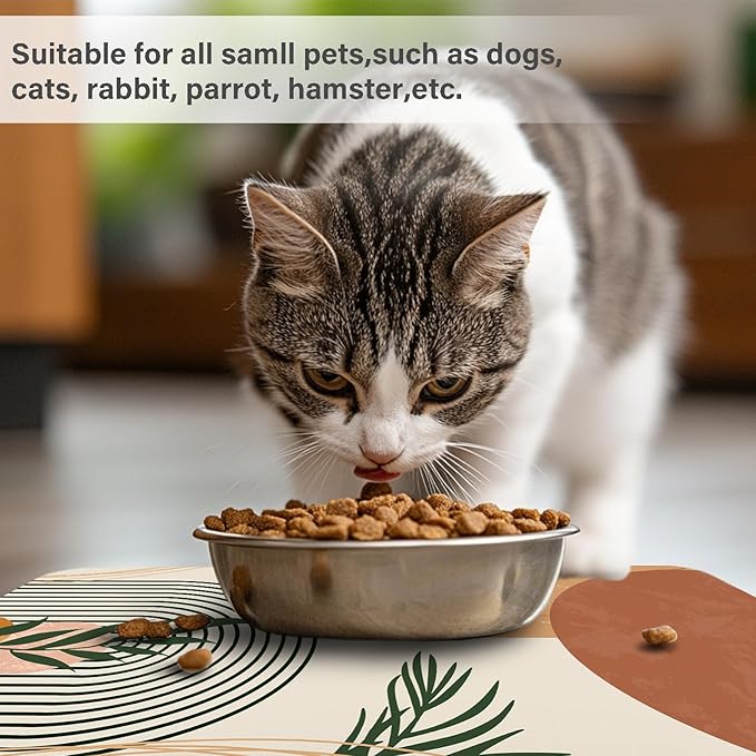 Cat Food Mat for Floors Waterproof Dog Mat for Food and Water Bowl Quick Dry Easy to Clean Nonslip Pet Mats, 12 * 20, Brown