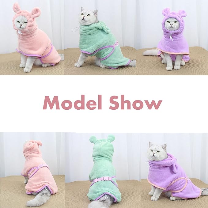 Dog Bathrobe, Microfiber Fast Drying Absorbent Hooded Bath Towel for Puppy Small Medium Large Dog Cat(Green,M)