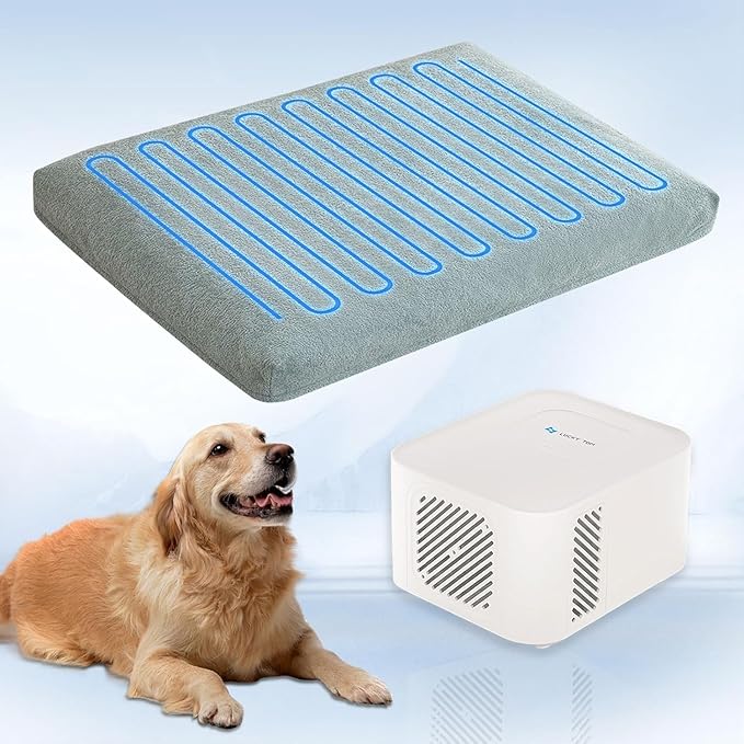 Pet Bed Cooling System, No Refrigeration or Chemical Gel Needed, Consistent Cold Water Pad, Machine Washable Bed, Ideal for Home and Crates (Cooling Green, 41" x 28")