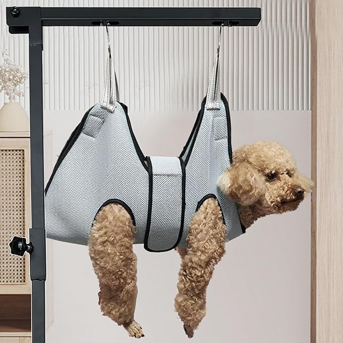 Dog Grooming Arm with Pet Grooming Hammock, 36” Dog Grooming Table Arm Height Adjustable Two No Sit Haunch Holder Three Section Design Suitable for Medium, Small Dogs, and Cats