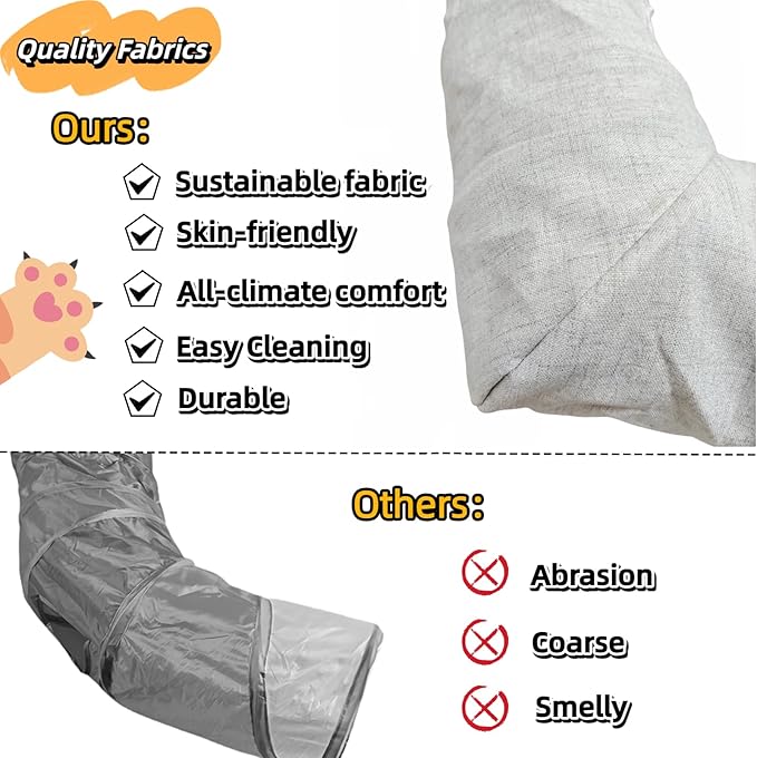 XxingSheep 4 Cave Premium Hemp Fabric XL Cat Tunnel Bed for Indoor Cats Cat Toys Cave Donut with Soft Mat