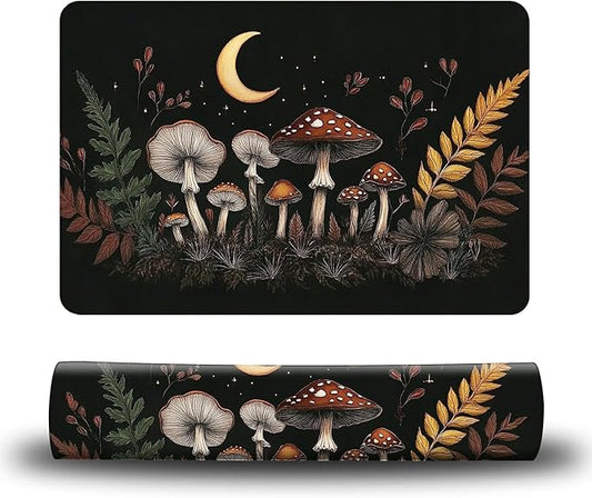 Dog Food Mat, 19.6" x 23.6" Absorbent Pet Feeding Mat for Food and Water, Waterproof Diatom Mud Pet Placemat with Non-Slip Rubber Backing, Easy Clean Cat Bowl Mat for Floors - Leaves Mushroom