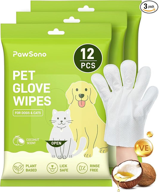 36PCS Hypoallergenic Pet Glove Wipes for Dogs, Cats & Small Animals | No-Rinse Deodorizing Dog Wipes for Paws, Butt, Eyes & Ears | Pet Wipes for Stain & Odor Cleanup Between Baths & Travel