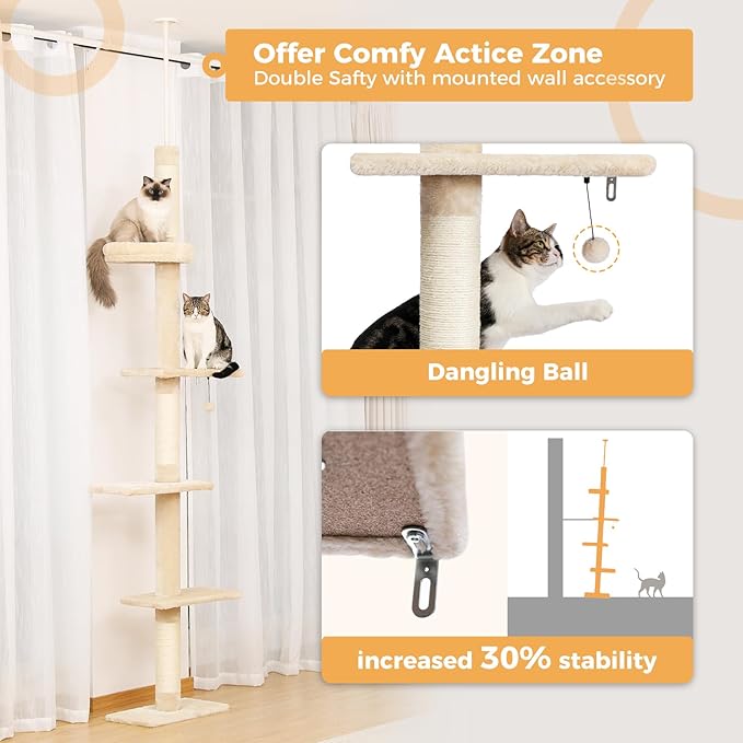 PETEPELA Cat Tree for Indoor Cats, 34.6" Small Cat Tower with Scratching Posts, 2 Condos, Scratching Ramp & Dangling Toys, Cat Play House for Kittens and Small Cats