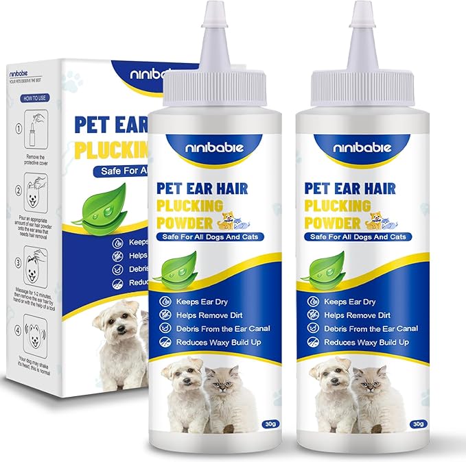 Dog Ear Infection Treatment,Ear Wash for Pets,Effectively Removes Debris, Waxy, Buildup and Ear Odor, Soothes Itchy & Inflamed Ears (Ear Hair Powder 2pcs)