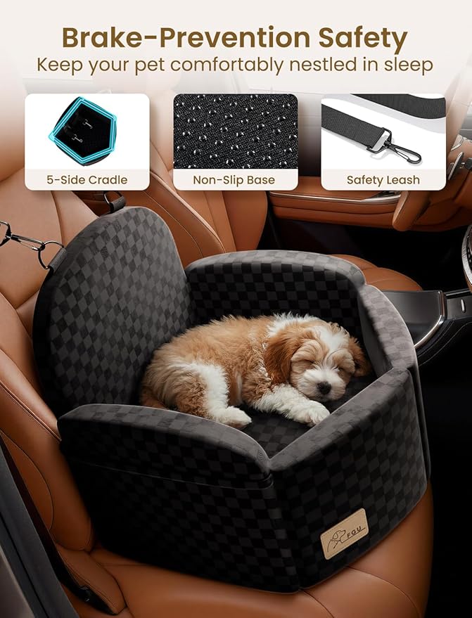 Dog Car Seat for Small/Medium Dogs, Elevated Dog Booster Seat with Memory Foam Cushion for Dogs Under 35lbs, Detachable Washable Pet Car Seats with Storage Pockets & 2 Safety Belts (Black)
