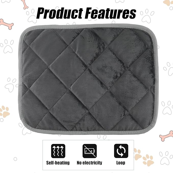 Lasuroa 2pcs Self Heating Cat Mat, 16x20 Inch Pet Pad, Heat Reflective Soft Layer Warming Cat Bed Mat, Non Skid Thermal Pads for Puppy, Rabbit in Winter (Gray)