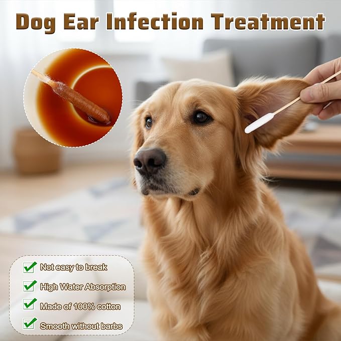 100 Pcs Double Sided Dog Ear Swabs Long Cotton Swabs Tips Cat Dog Ear Cleaner Long Cotton Swab Double Tip Soft Cottons Swab Ears Cleaning for Dogs' Ears Pet Grooming Bathroom Travel Use