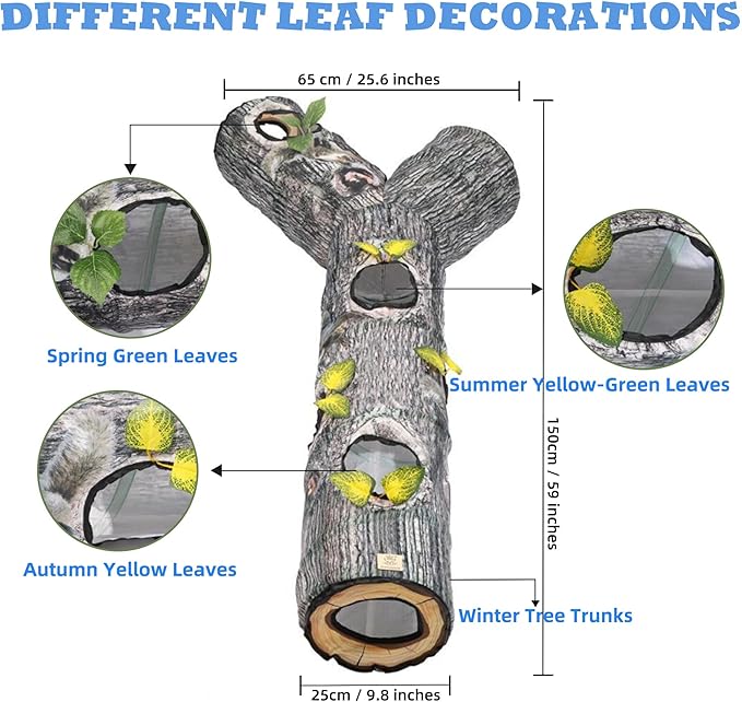 Cat Tunnel,Cat Tunnels for Indoor Cats,Tree Trunk Play Toy for Large Cats、Kitten and Other Small Animals to Chase and Play,Foldable Easy to Store,Cat Tube Toys Long 59"