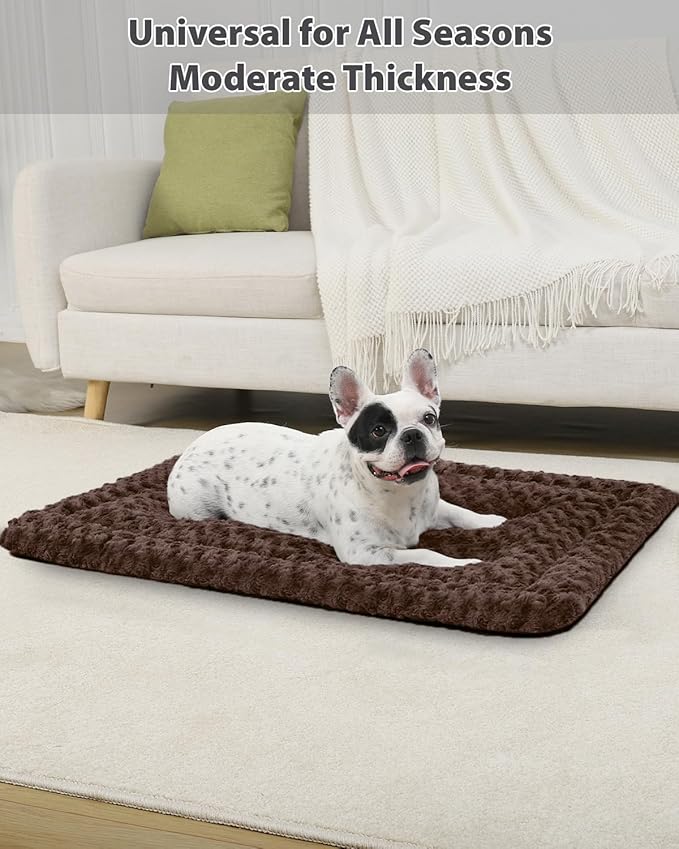 Washable Dog Bed Reversible Dog Beds for Crate Soft Fluffy Kennel Pad Anti-Slip Pet Sleeping Mat for Large Jumbo Medium Small Dogs (Brown, 30.00" x 19.00" x 1.50")