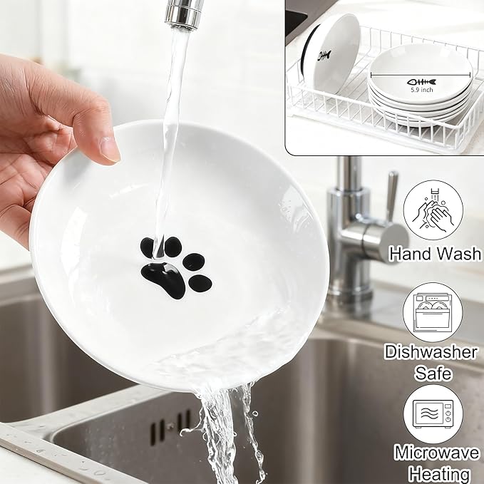 3 Pack Ceramic Cat Food Bowls Non Slip Cat Plates Anti Whisker Fatigue Healthy Ceramic Cats Dishes Set for Indoor Shallow Wide Kitten Plates for Food and Water, Pet Dishes for Cats with Rubber Base
