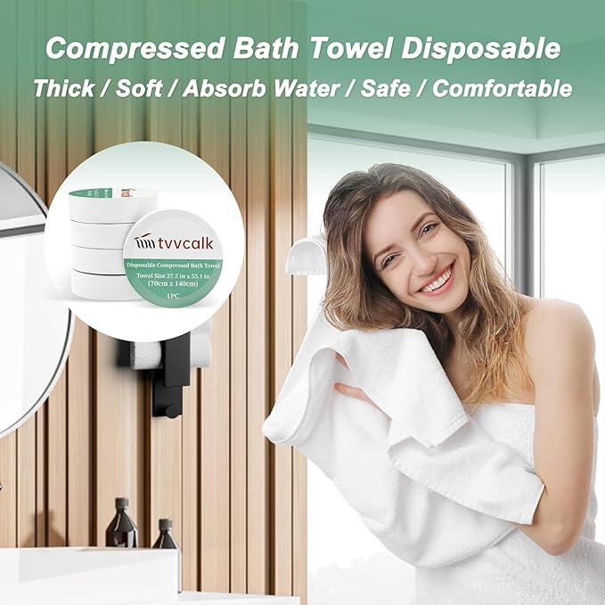 5Pcs Large Compressed Towels, 55" x 27.5" Ultra Soft 100% Cotton Disposable Bath Towels, Portable Disposable Towel Reusable Travel Towel for Hotel Camping Hiking Sports Gym Beach Swimming
