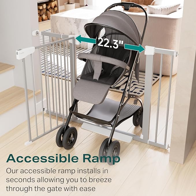 Cumbor 30-46" Baby Gate for Stairs, Gifts for Mom-Auto Close Dog Gate for The House, Easy Install Pressure Mounted Pet Gates for Doorways, Easy Walk Thru Wide Safety Gate for Dog, Gray